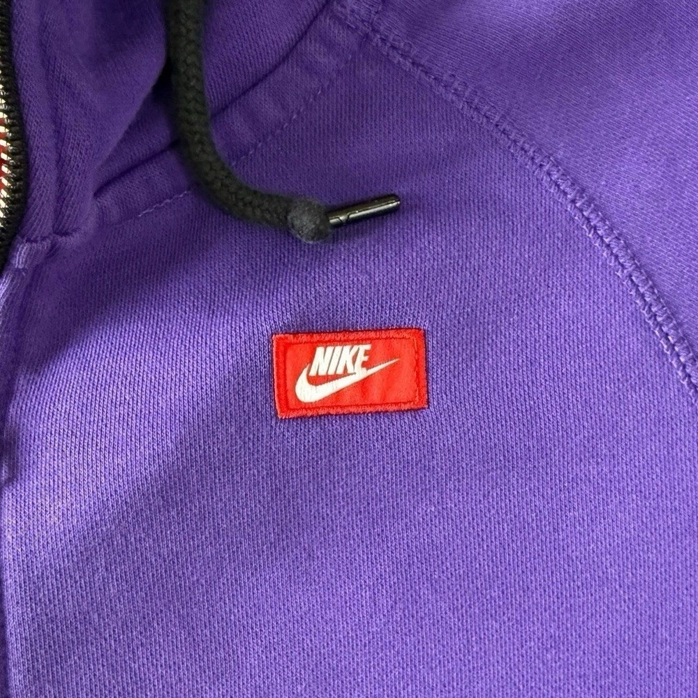 Nike Big Logo Full Zip Hoodie Fleece Size M Purple Raglan Graphic Sweatshirt - Picture 5 of 7